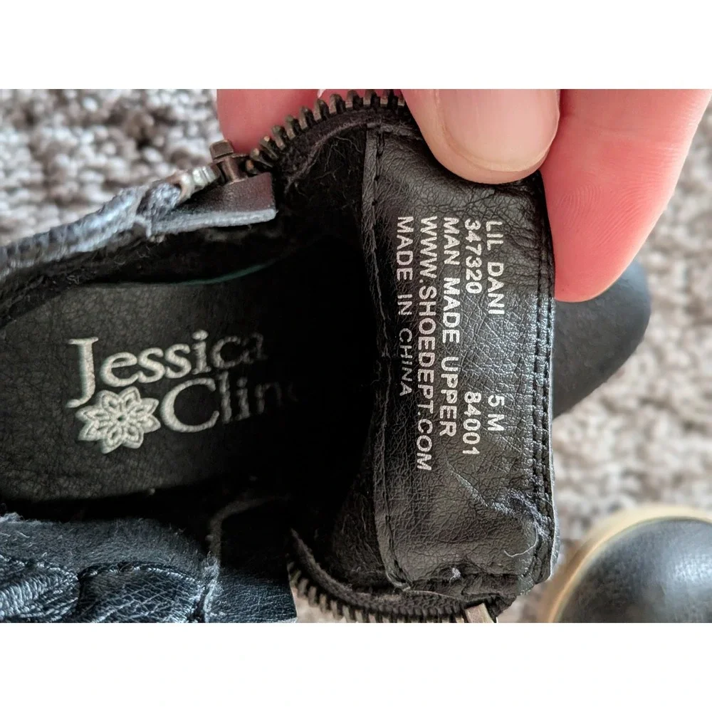 Jessica Cline Lil Dani Black Faux Leather Ankle Boots Toddler Girls Size 5M